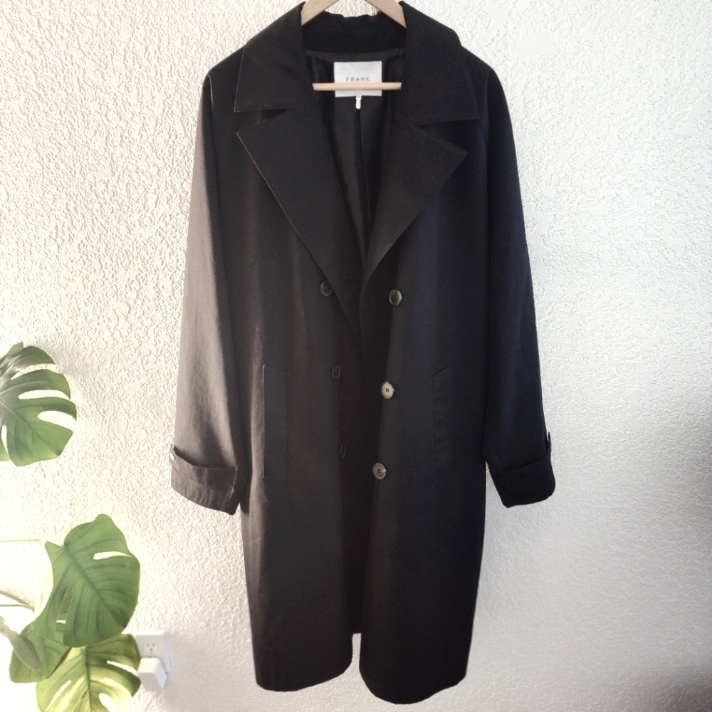 FRAME Black Trench Coat Men's Double Breasted NWOT | Large